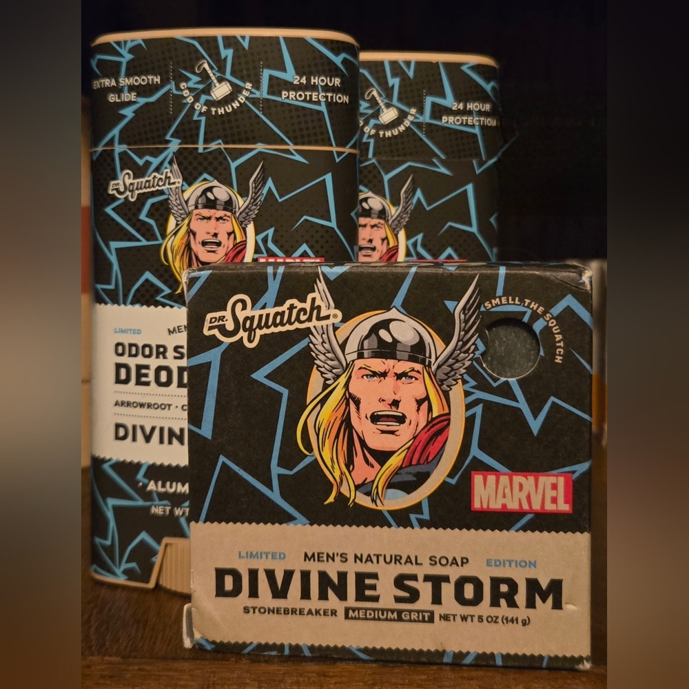 Limited Edition Marvel Dr. Squatch Thor Divine Storm Deodorant & Soap Set
